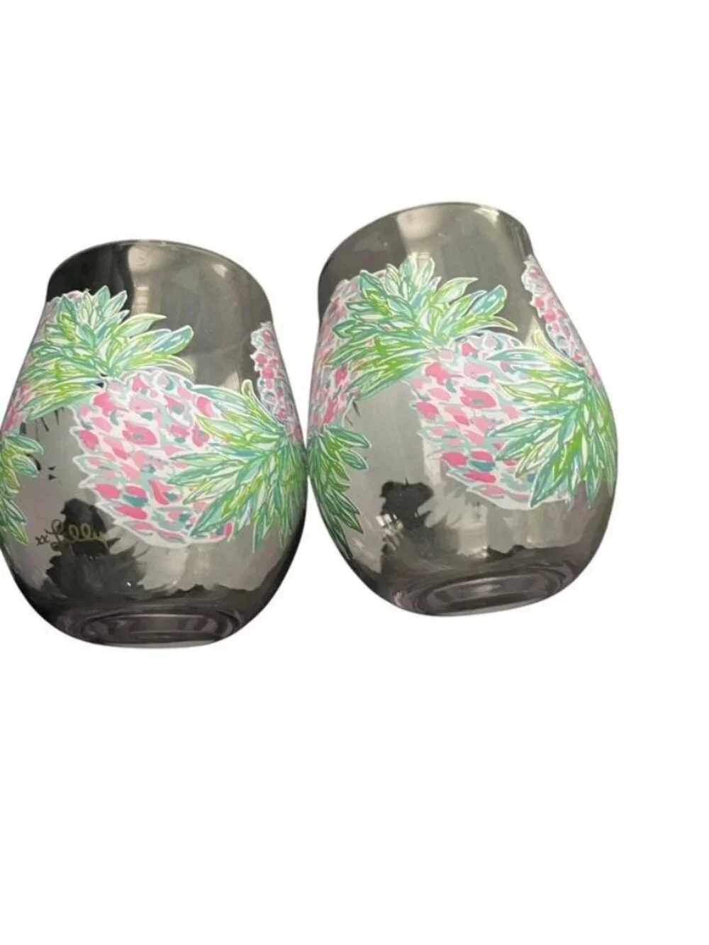 Lilly Pulitzer Acrylic Pineapple Print Stemless Wine Glasses Set of 2